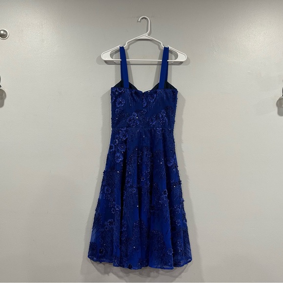 Dress the Population Adelina Sequin Fit Flare Dress Electric Blue XXS - Picture 6 of 7
